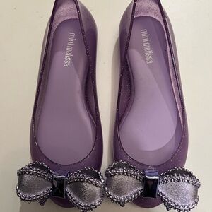 Mini Melissa Lavender Glitter Flats with Silver Bow; girls 13; nwot